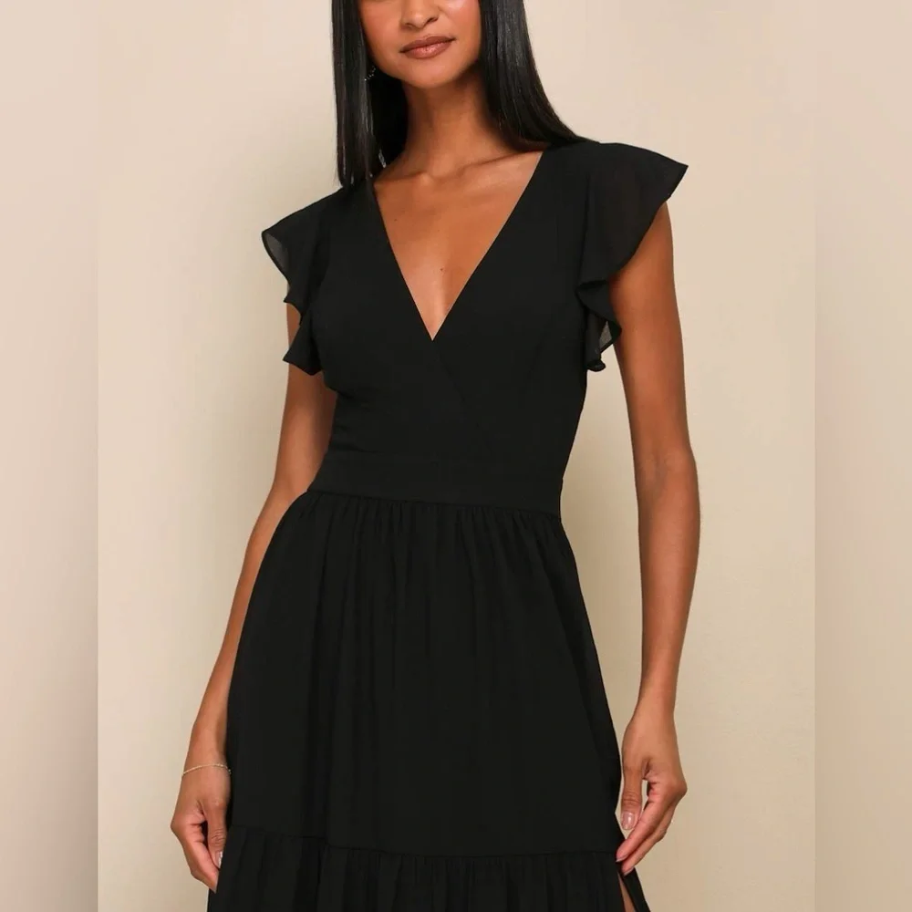 Lulus Charming Success Black Tiered Lace-Up Backless Maxi Dress Size L - Picture 4 of 11